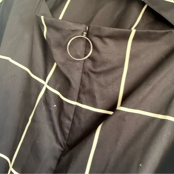 Akris Punto Size 12 Sleeveless Black & Cream Windowpane Belted Cotton Dress NEW! - Picture 9 of 10